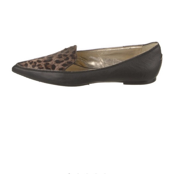 Jimmy Choo Black Leather/Leopard Pony Hair Pointy Flats 39